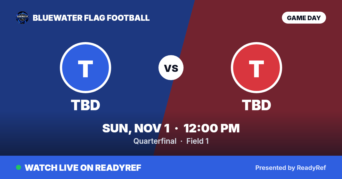 Game poster: TBD vs TBD, Sunday, November 1 · 12:00 PM
