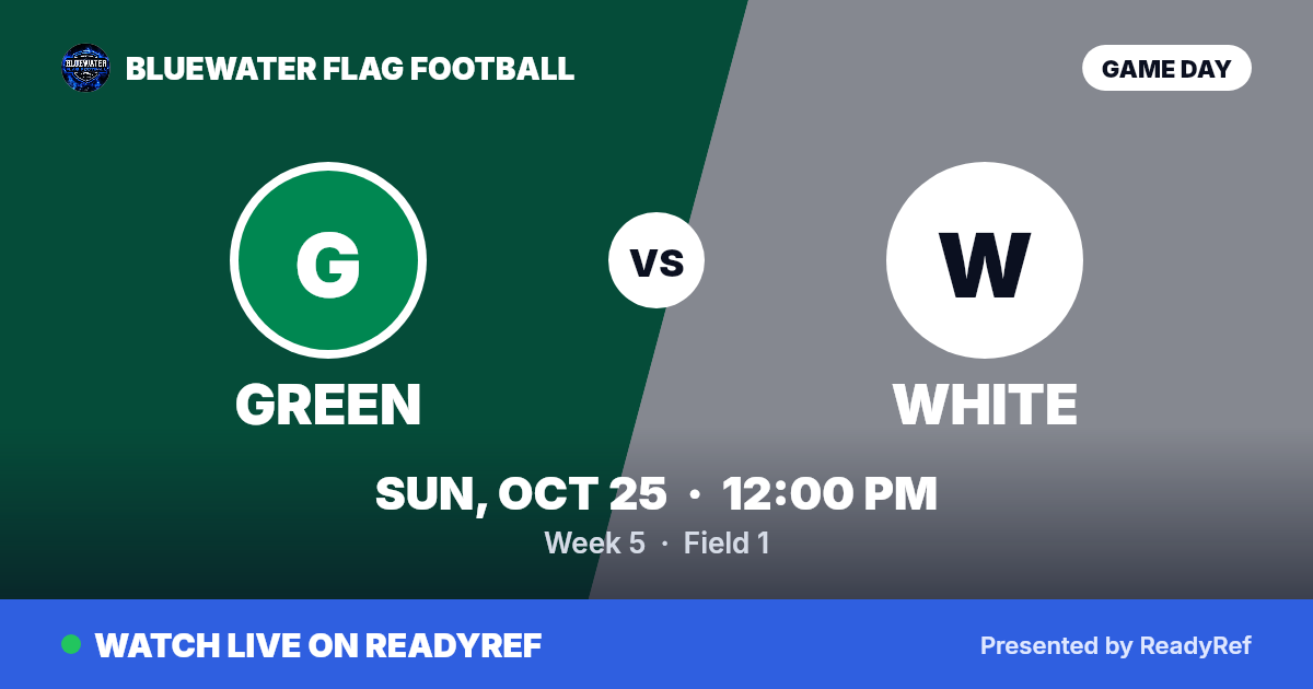 Game poster: Green vs White, Sunday, October 25 · 12:00 PM