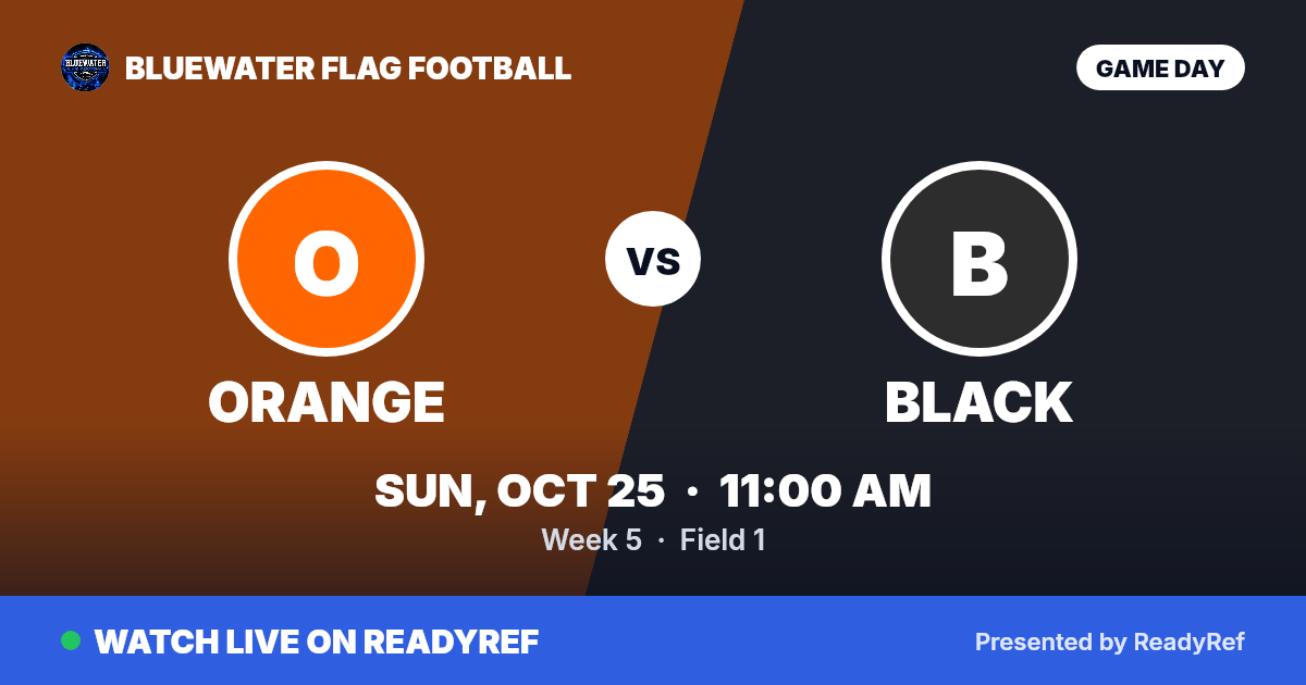 Game poster: Orange vs Black, Sunday, October 25 · 11:00 AM