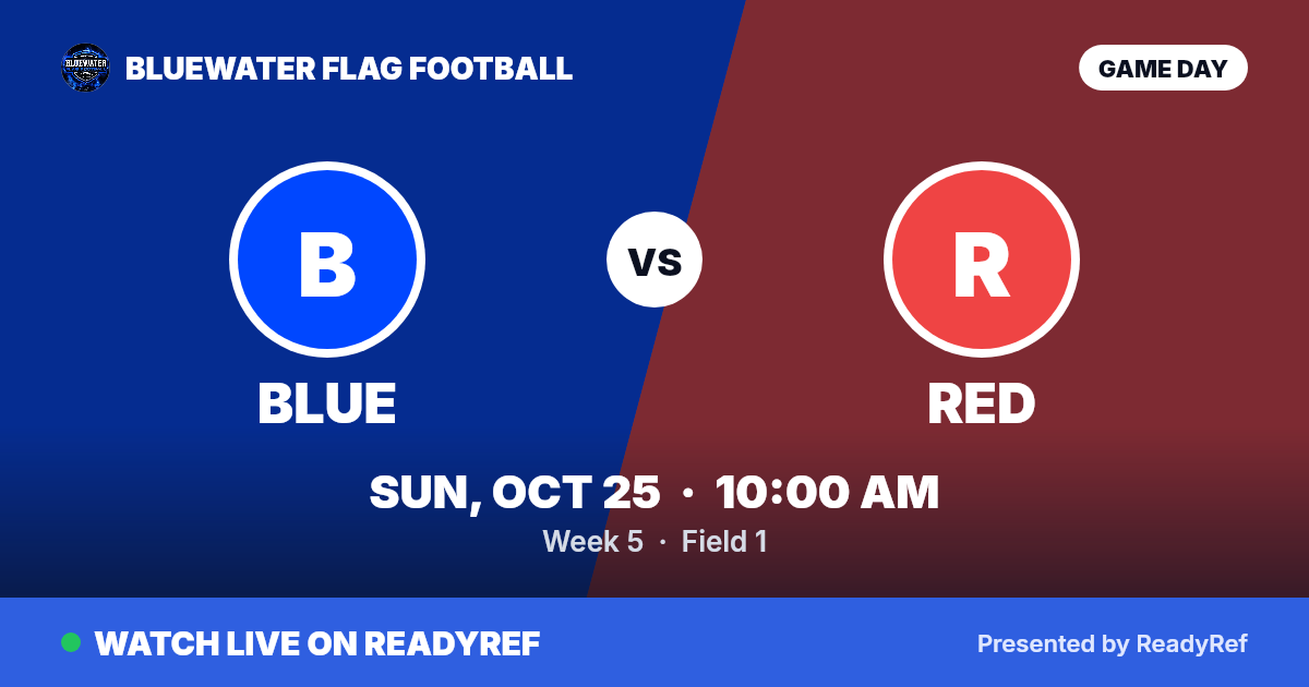 Game poster: Blue vs Red, Sunday, October 25 · 10:00 AM