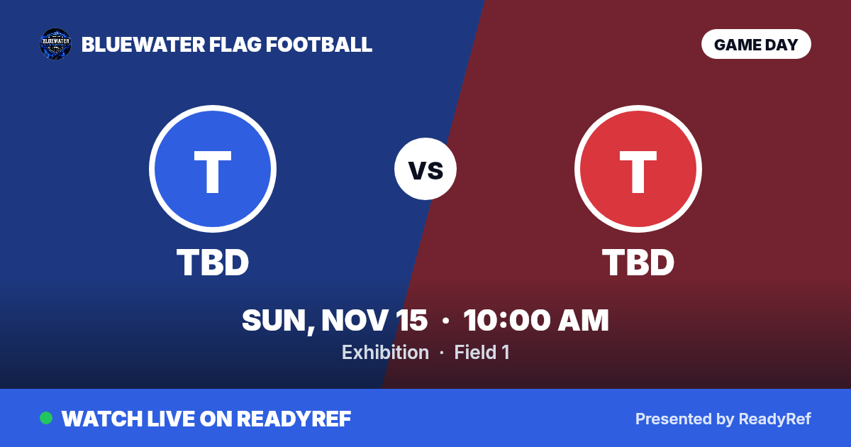 Game poster: TBD vs TBD, Sunday, November 15 · 10:00 AM