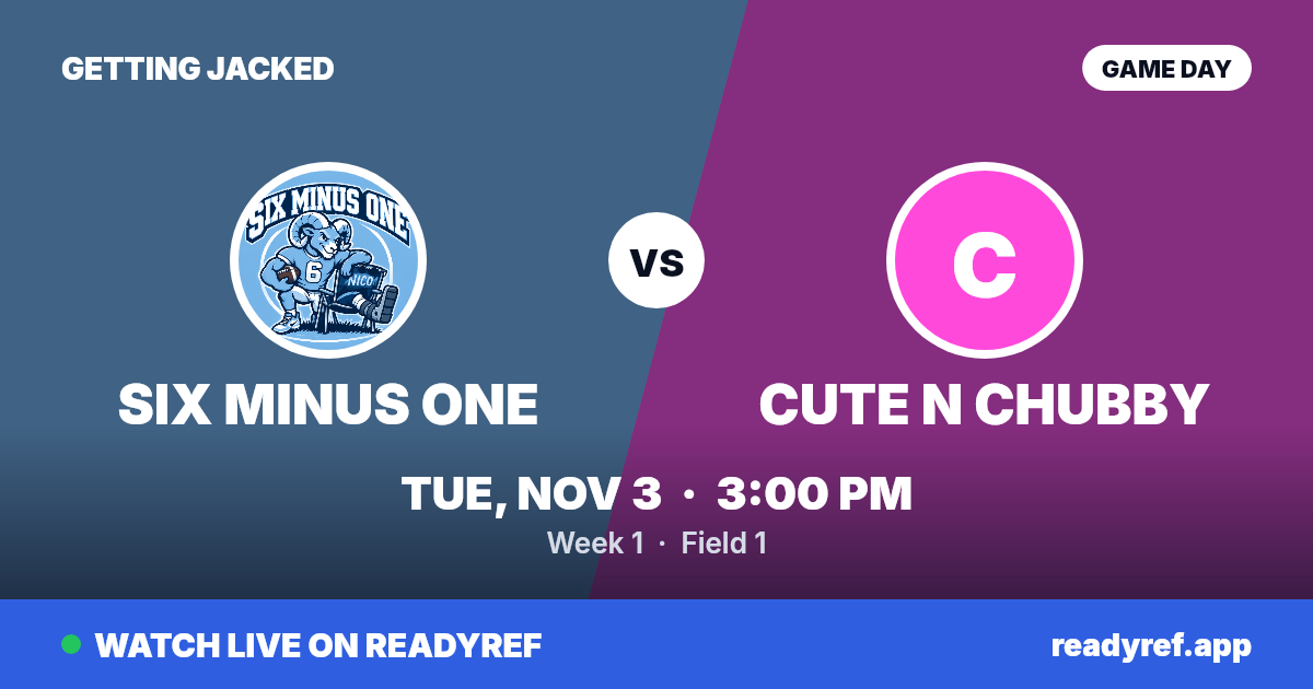 Six Minus One vs Cute n Chubby, November 3, 2026 at 3:00 PM