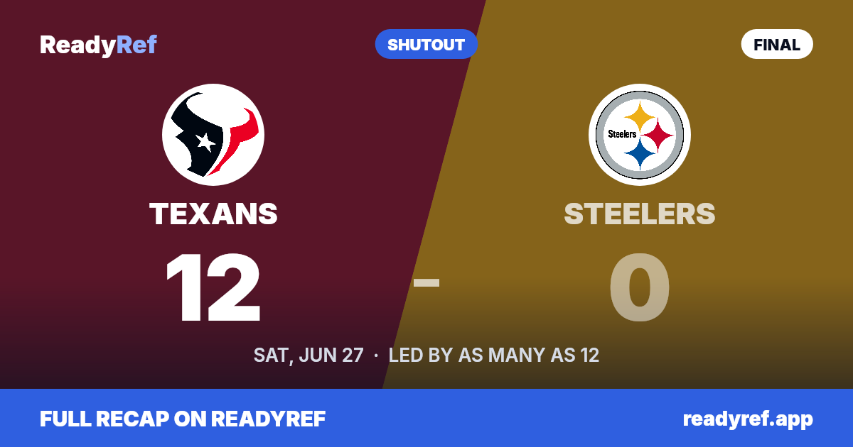 Final score card: Texans 12, Steelers 0