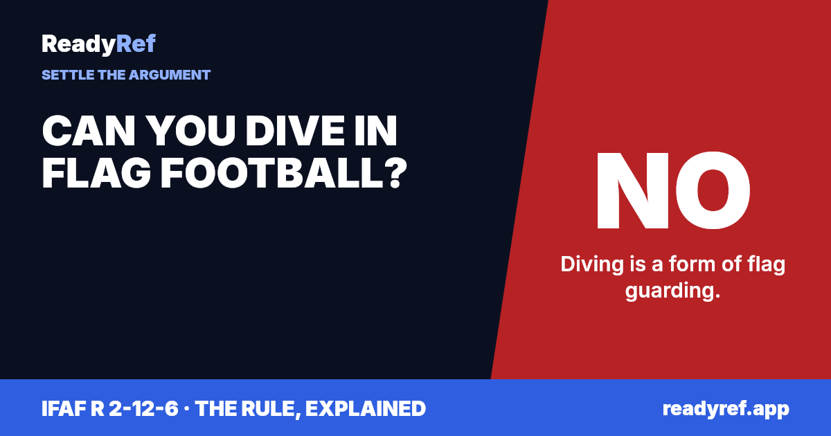 Can you dive in flag football? No. Diving is a form of flag guarding.