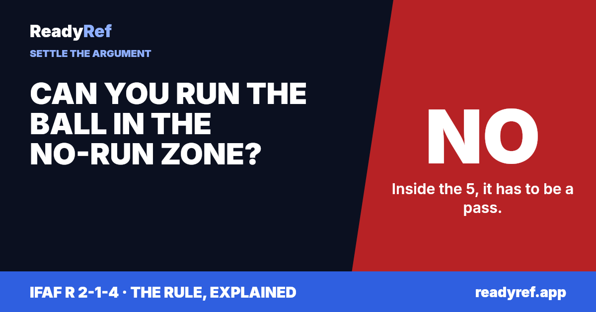 Can you run the ball in the no-run zone? No. Inside the 5, it has to be a pass.
