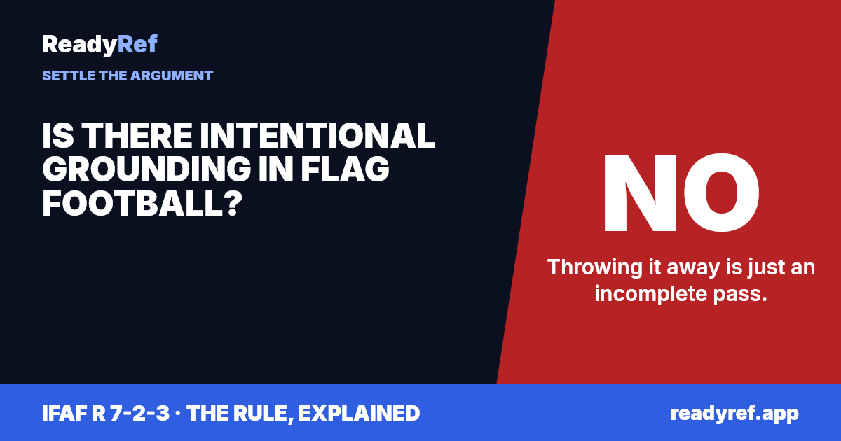 Is there intentional grounding in flag football? No. Throwing it away is just an incomplete pass.